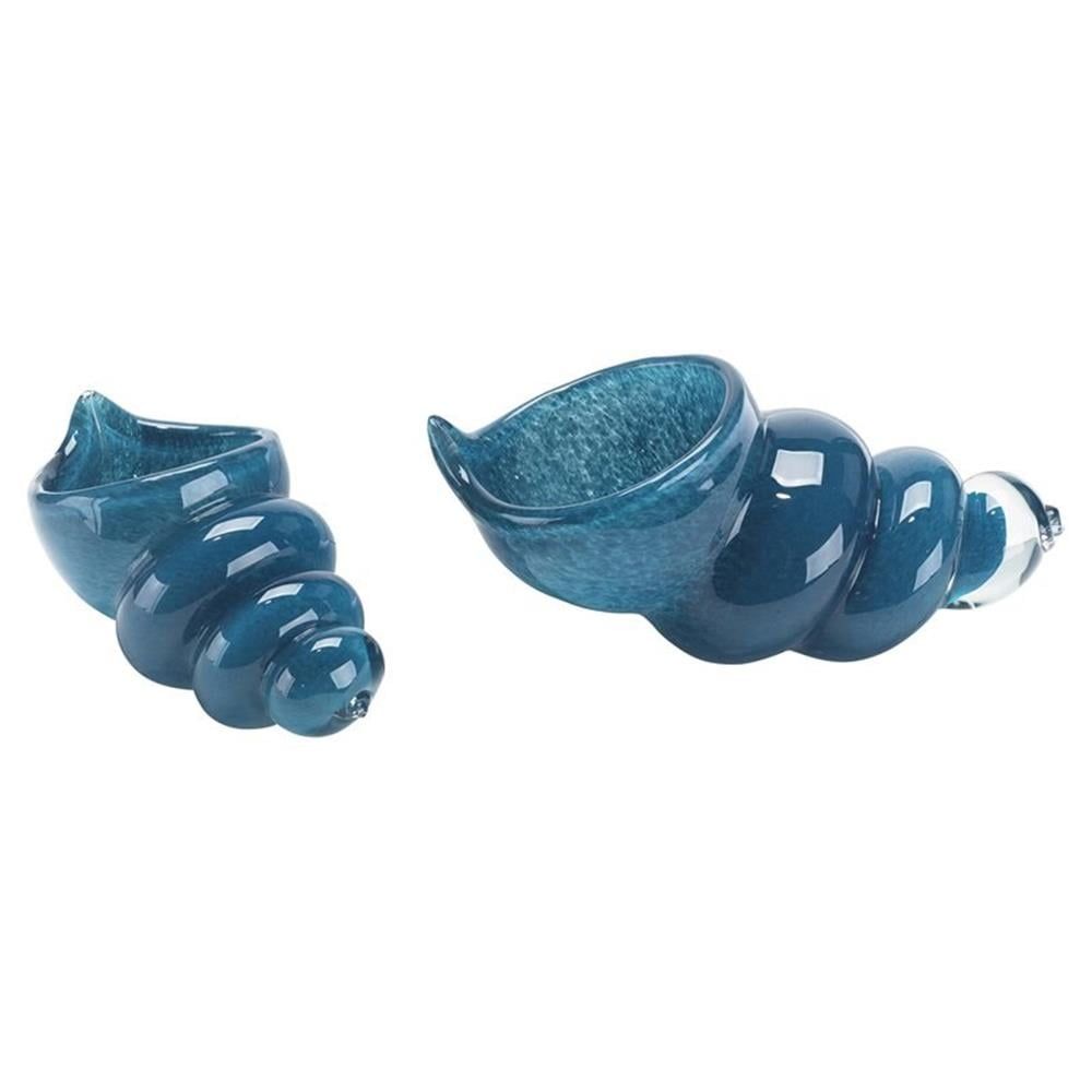 Dark Blue Hand Blown Glass Shell Figurines, Set of 2