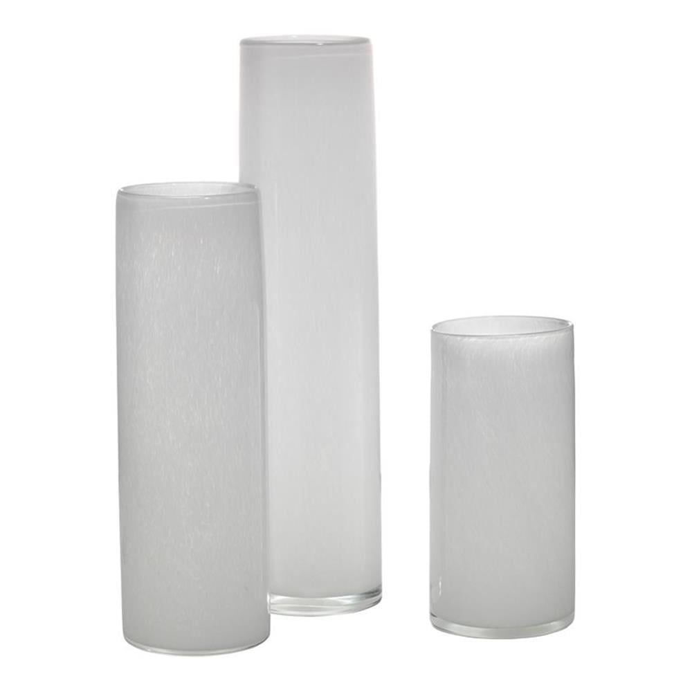 Hand Blown White Glass Cylinder Vase Set