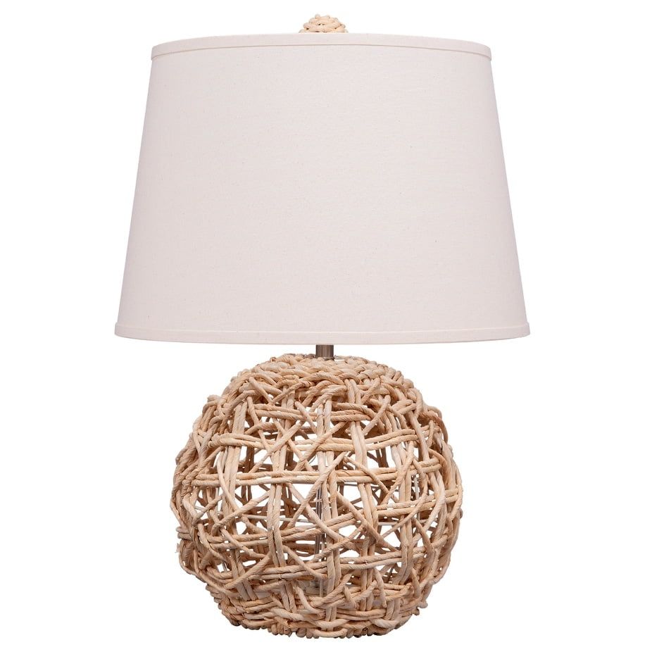 Natural Handwoven Corn Rope Table Lamp with Cream Linen Shade