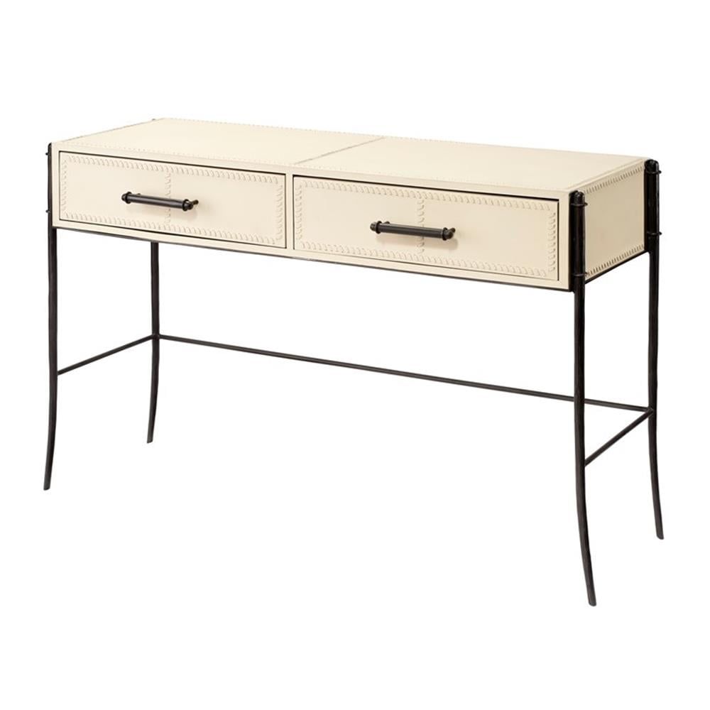 Nevado 50" Off-White Leather and Black Iron Console Table with Storage