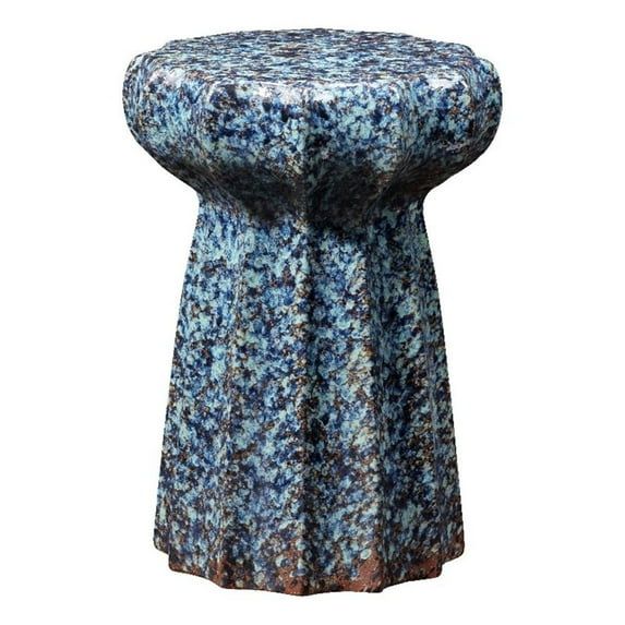Mixed Blue Ceramic Round Outdoor Side Table