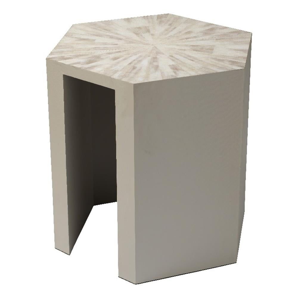 Hexagonal Faux Horn and Wood Side Table