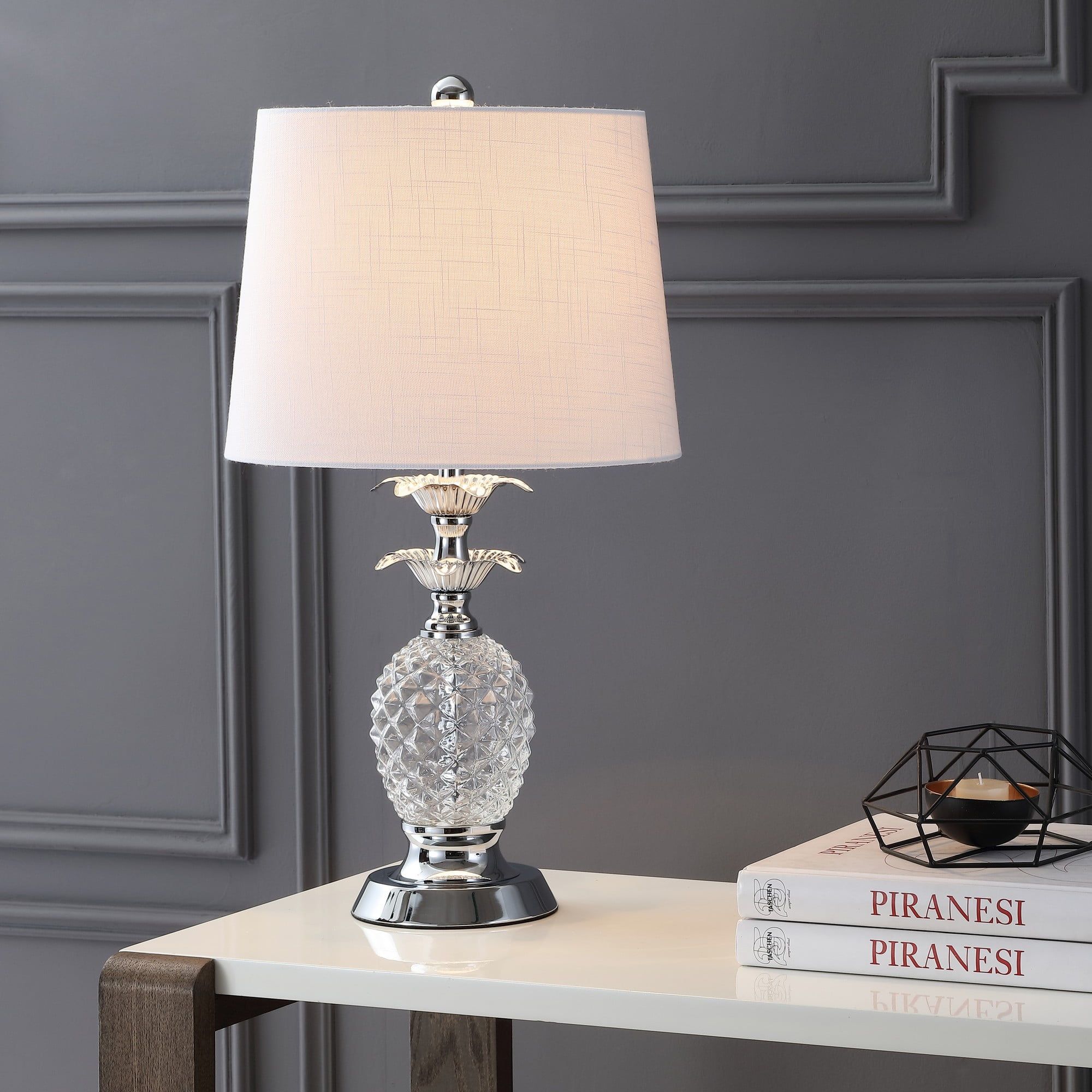 24" Silver Glass Table Lamp with 3-Way Switch