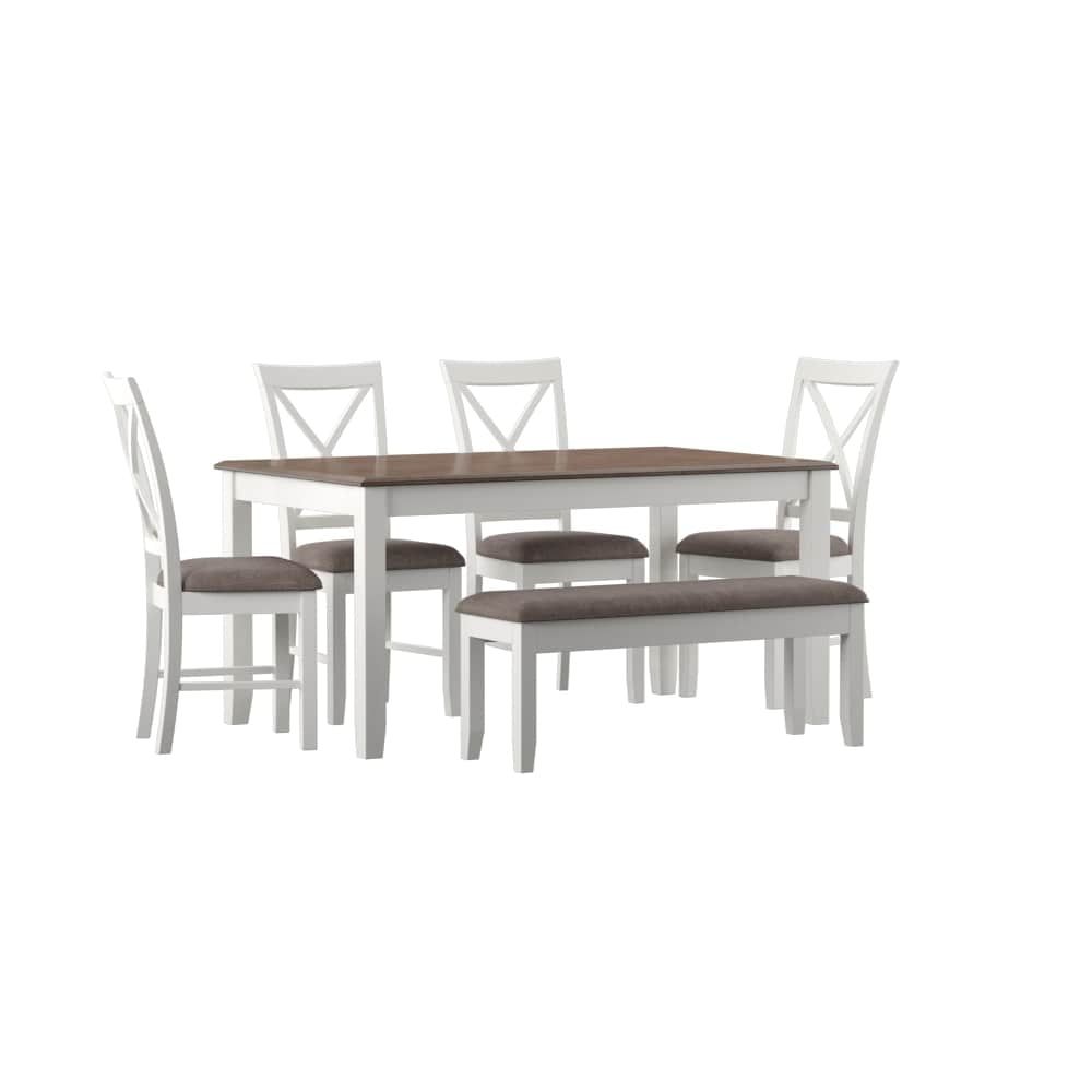 Rustic Taupe and Vanilla White 6-Piece Dining Set with Storage Bench