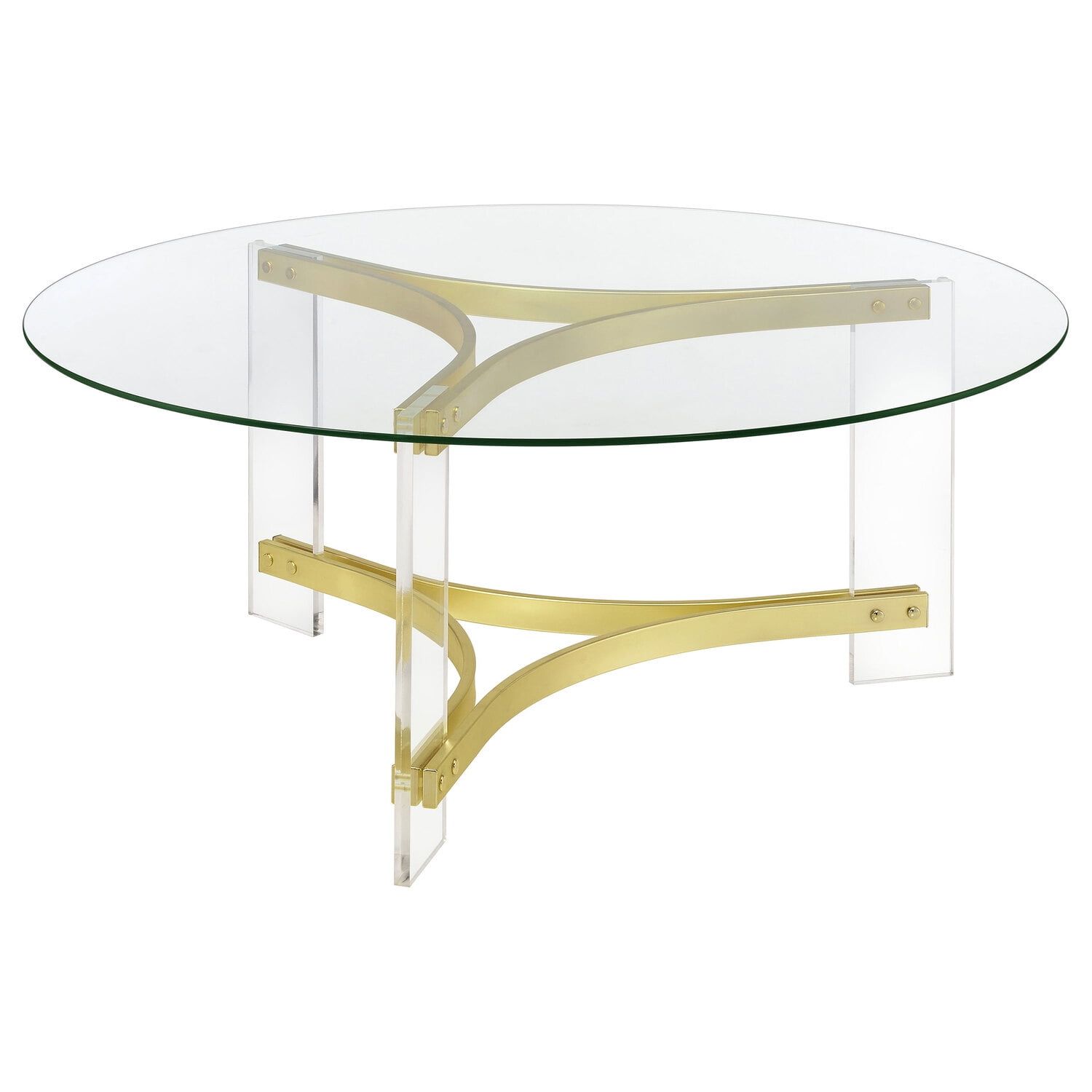 Janessa Round Glass Coffee Table with Acrylic Legs and Brass Accents