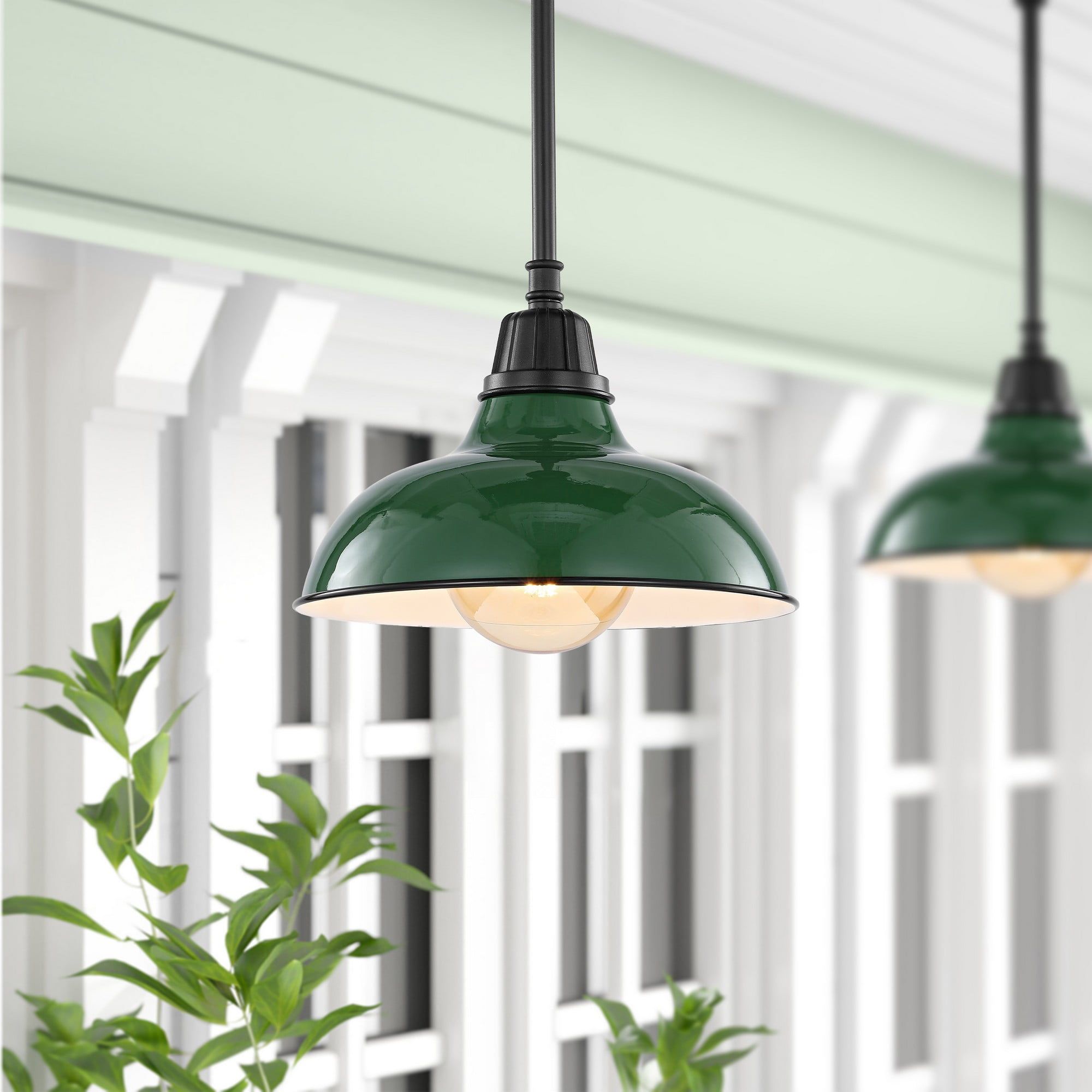 Jasper Green and Black Iron LED Farmhouse Pendant Light