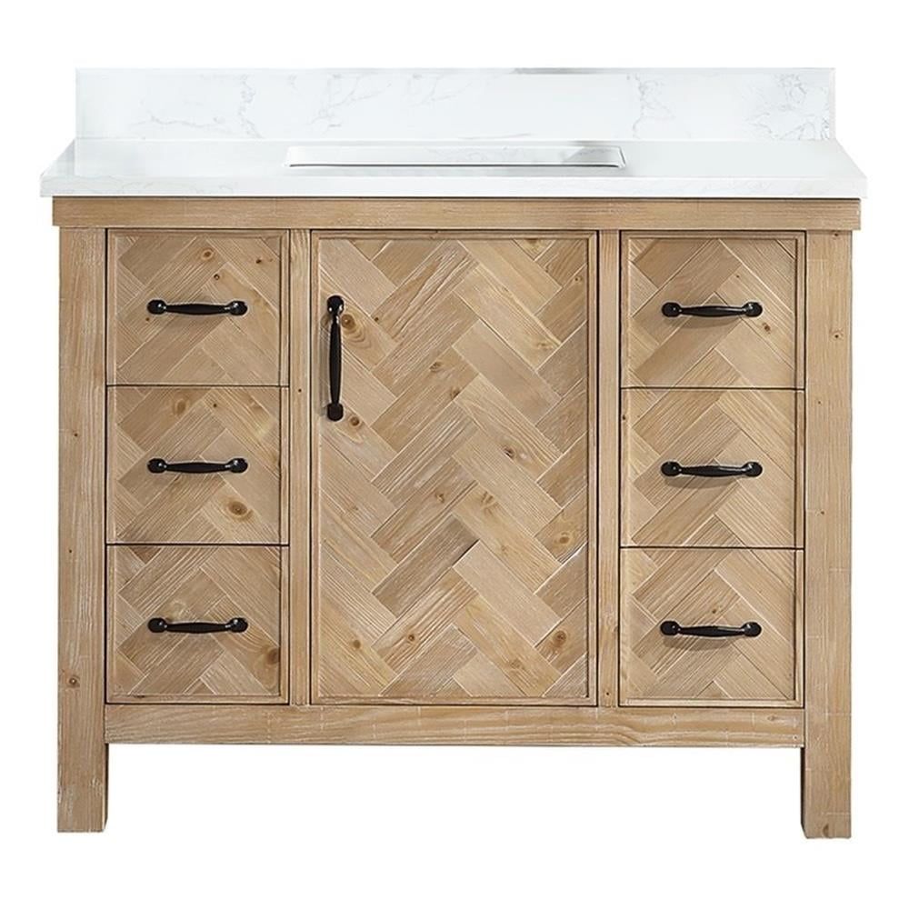 Javier 42" Spruce Antique Brown Vanity with White Composite Stone Top