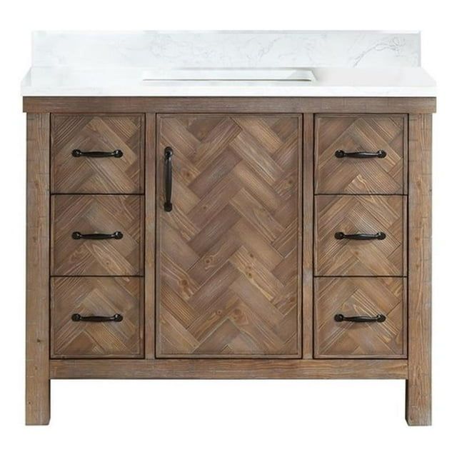 Javier 42" Freestanding Spruce Antique Gray Vanity with White Composite Stone Top