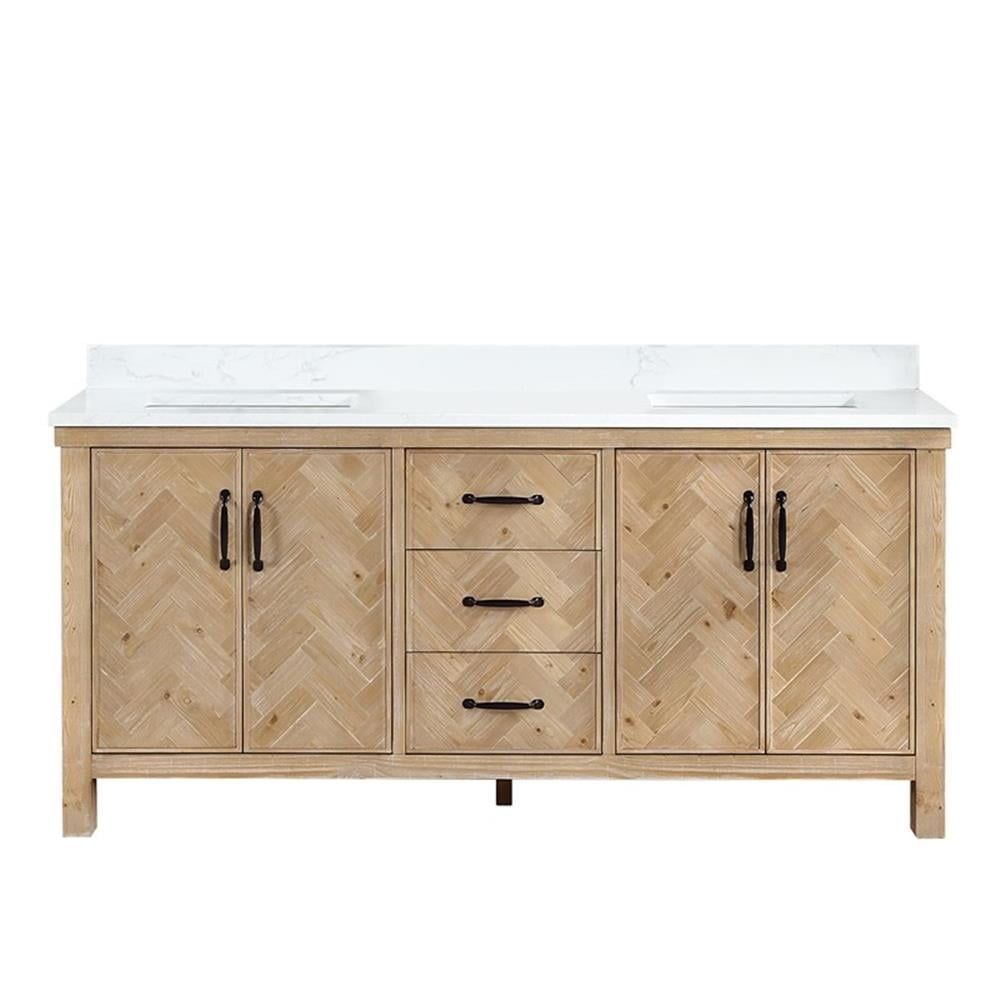 Javier 72" Light Brown Wood Double Vanity with White Stone Top