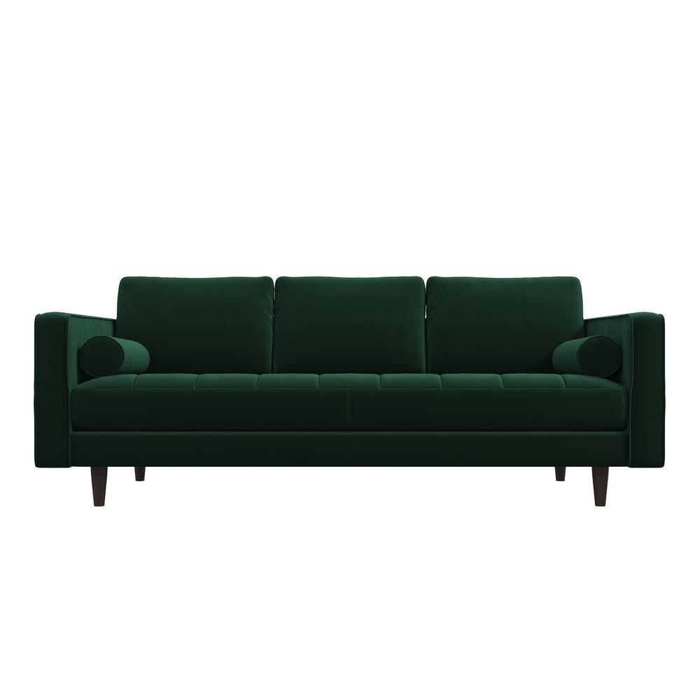 84" Dark Green Velvet Tufted Mid-Century Modern Sofa