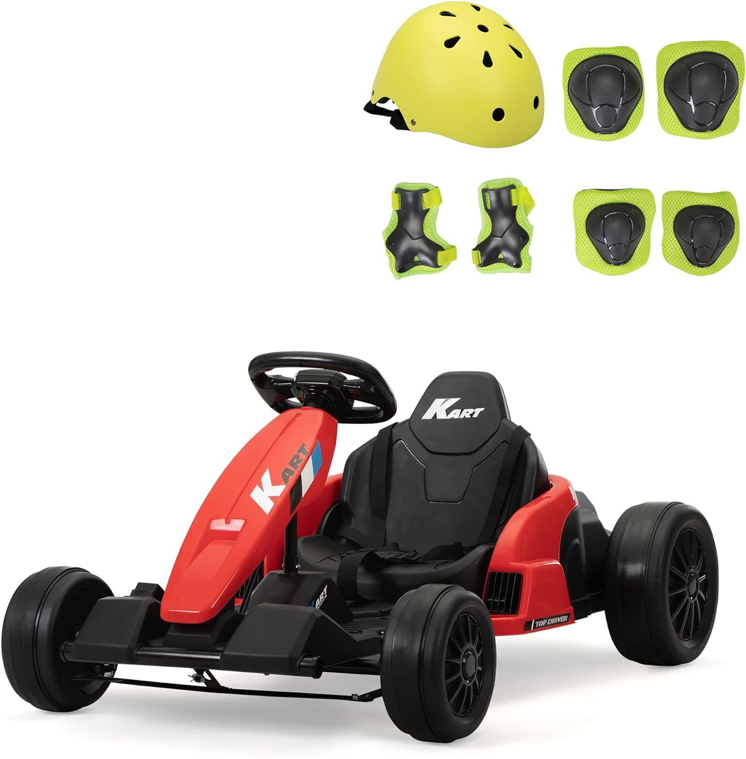 Red 24V Electric Go-Kart with Helmet and Pads Set