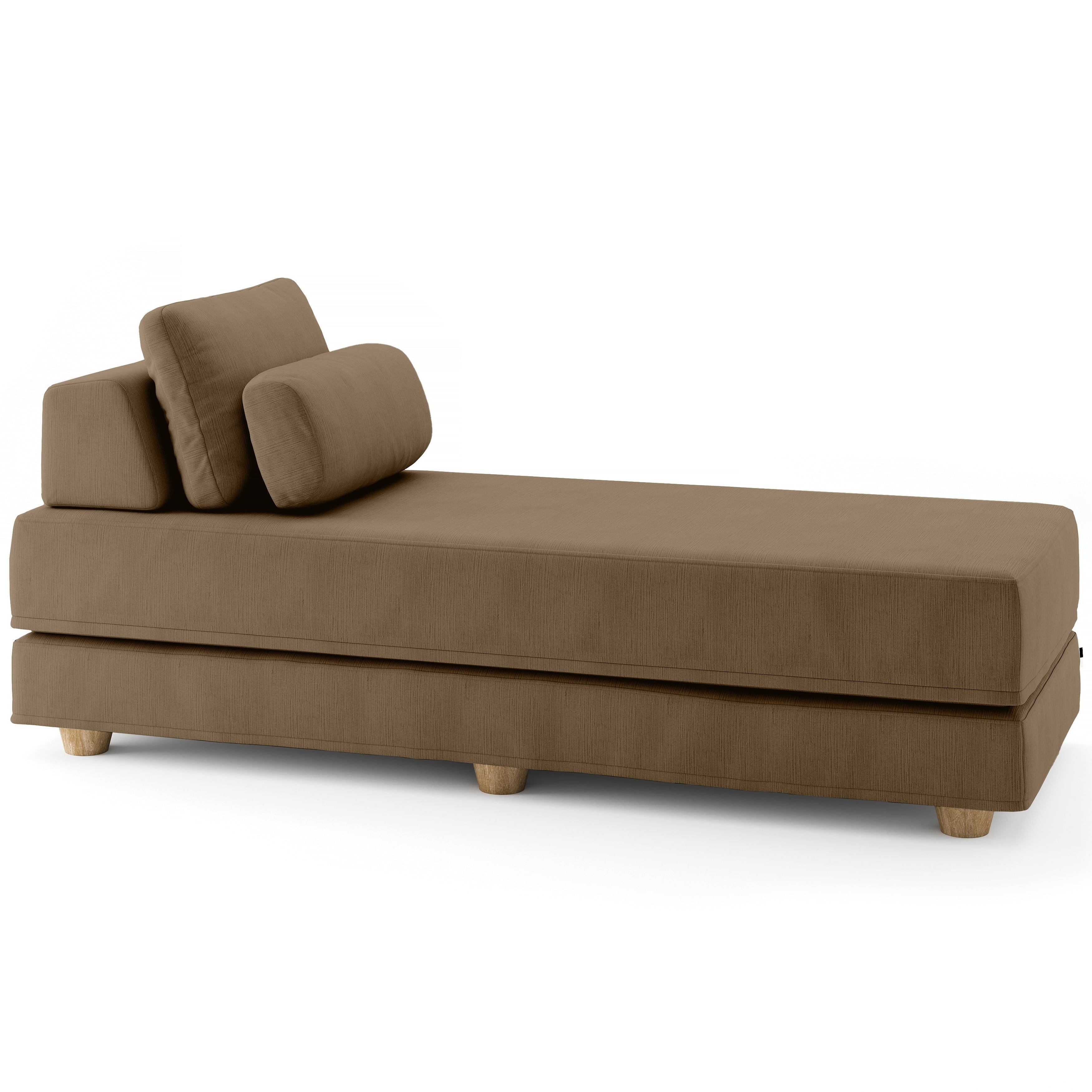 Toffee Velvet Convertible Chaise Lounge Daybed with Maple Feet