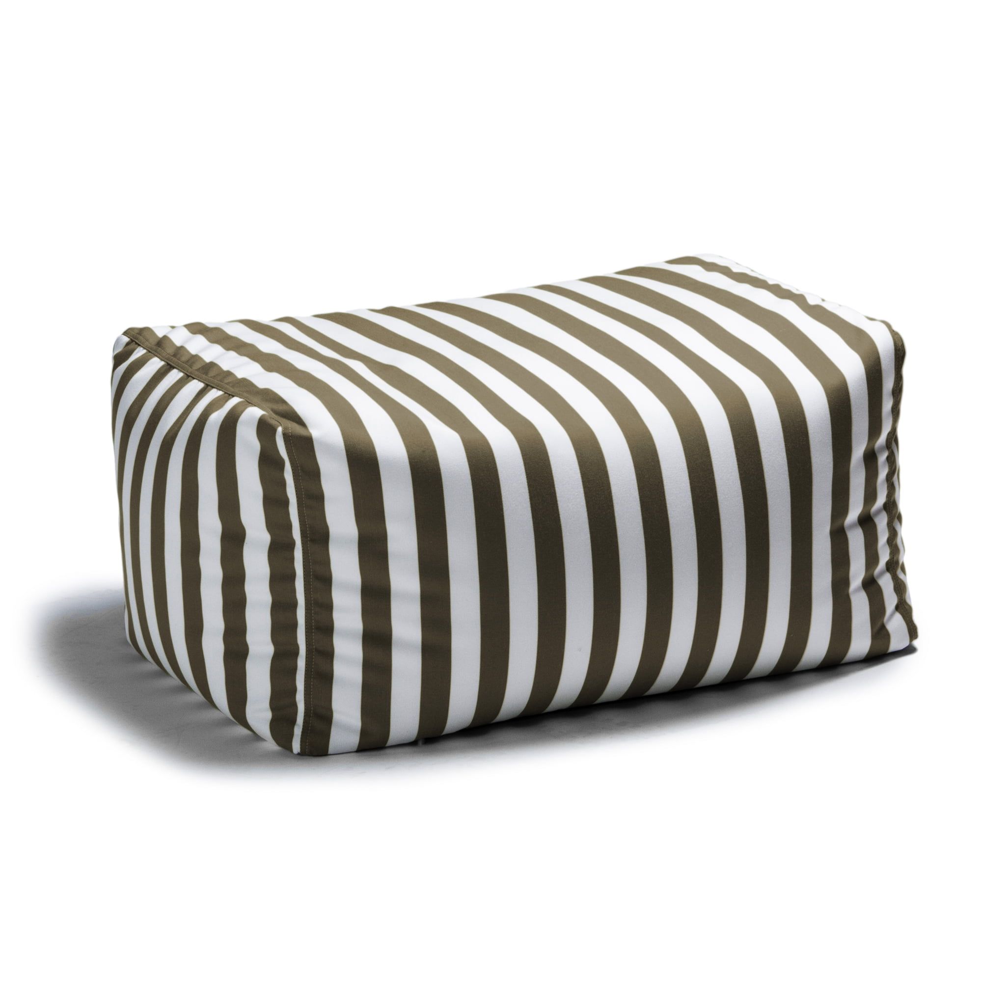 Taupe Striped Outdoor Bean Bag Ottoman with Weather-Resistant Cover