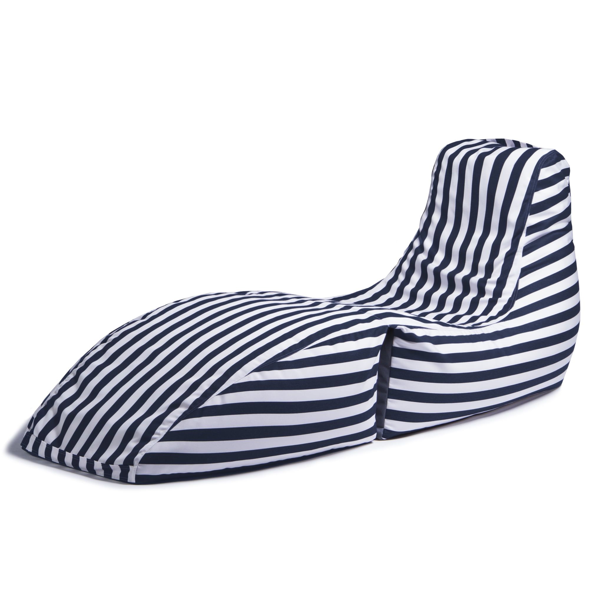 Navy Striped Outdoor Bean Bag Chaise Lounge with Cushions