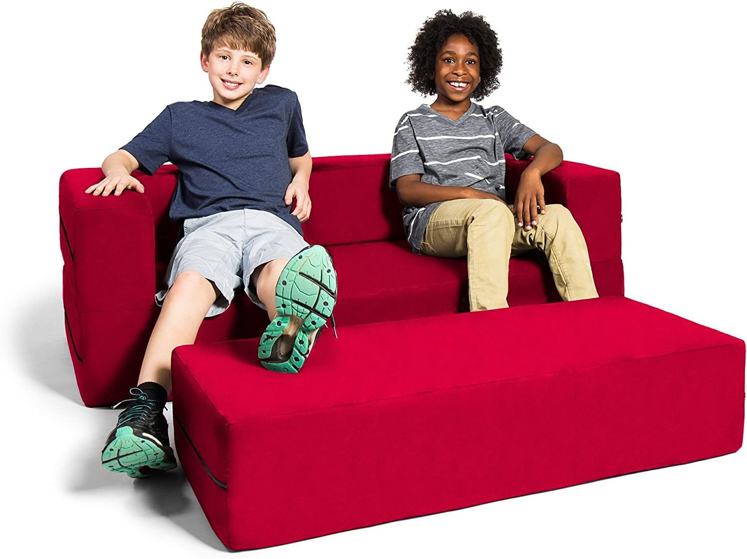 Jaxx Zipline Sofa Large Ottoman 3 in 1 Fold Out Big Kids Edition, Cherry