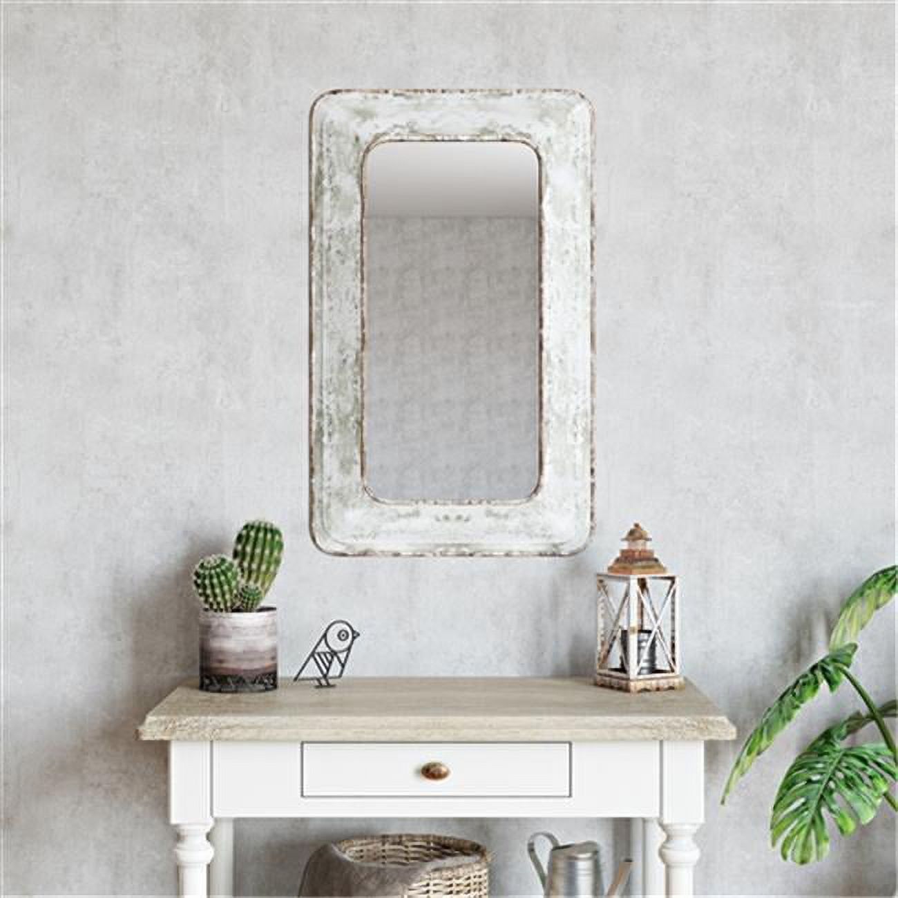 Jaycee Distressed White Metal Rectangular Wall Mirror