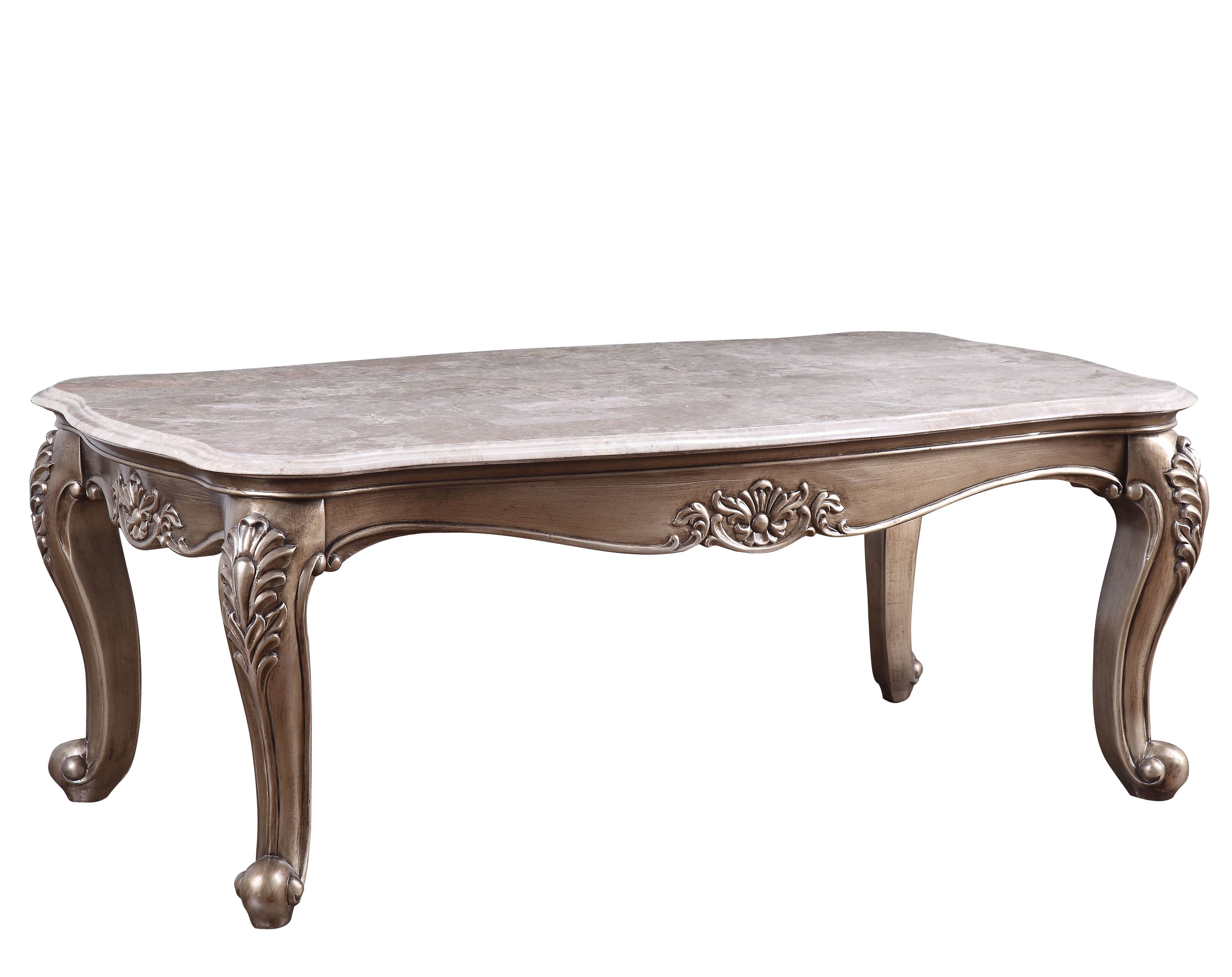 Rectangular Marble and Wood Coffee Table in Champagne Finish