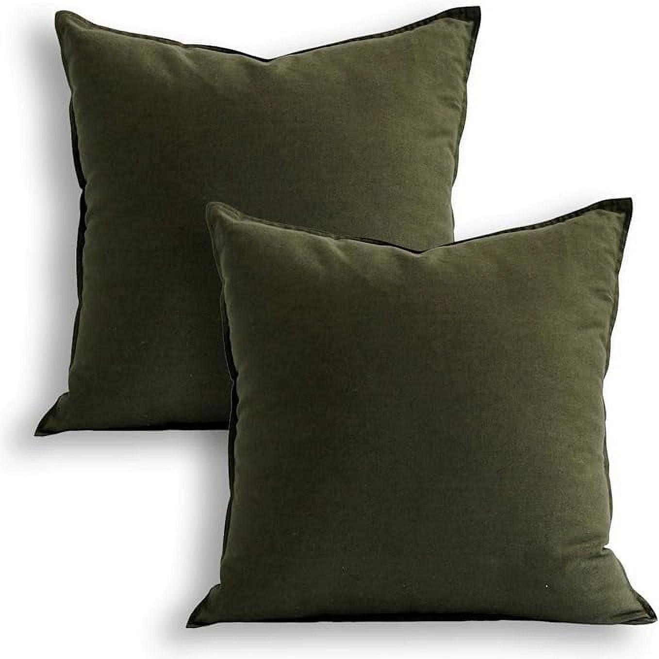 Set of 2 Olive Green Cotton Linen Pillowcases