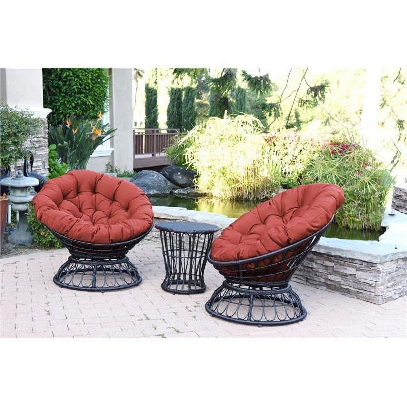 Brick Red Tufted Papasan Swivel Chair with Cushion