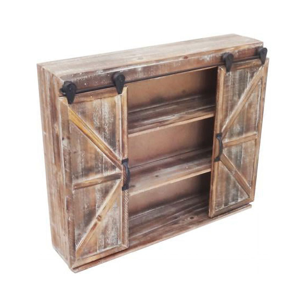 Rustic Brown Fir Wood Wall Mounted Storage Cabinet