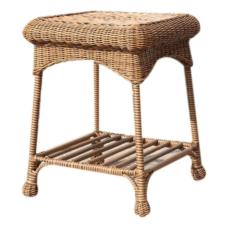 Honey Wicker and Steel Outdoor Patio End Table