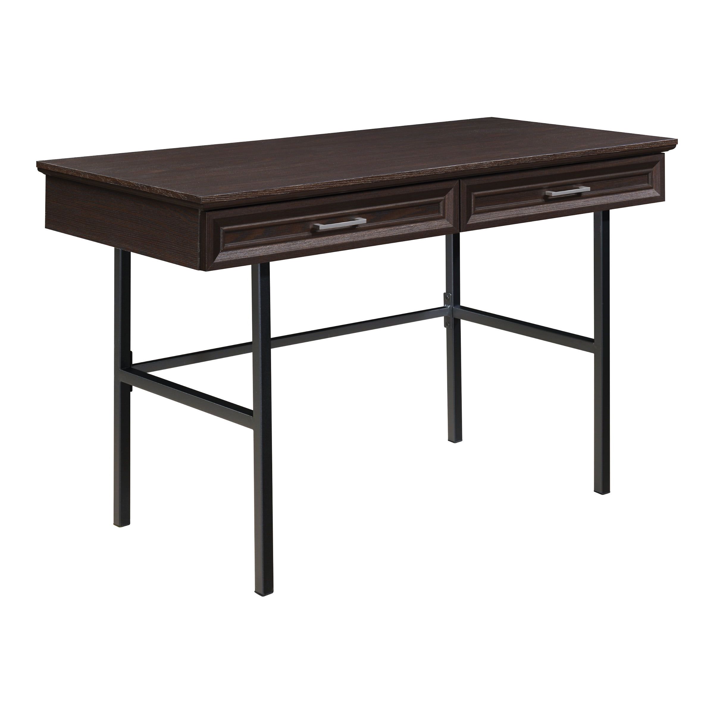 Jefferson Espresso Wood Writing Desk with Steel Frame and Drawers