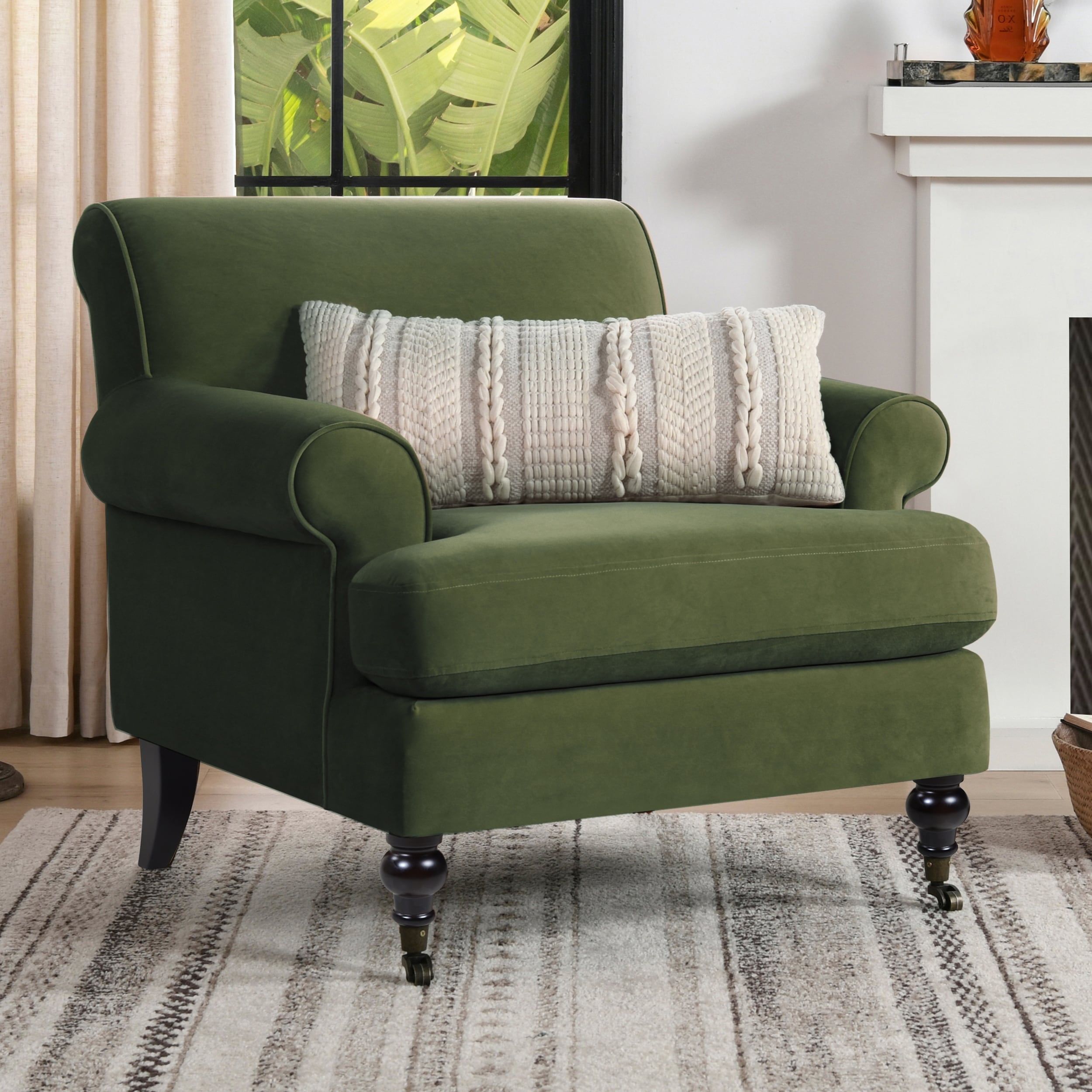 Olive Green Velvet Lawson Accent Chair with Wood Legs