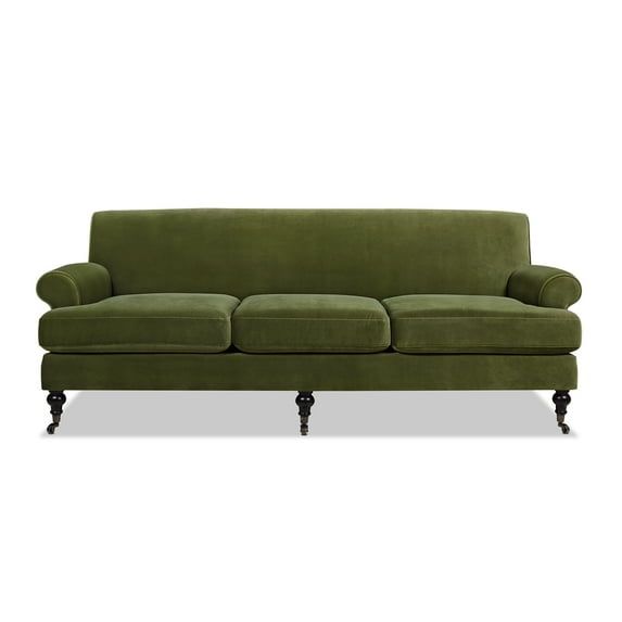 Alana 88" Olive Green Velvet Lawson Sofa with Removable Cushions