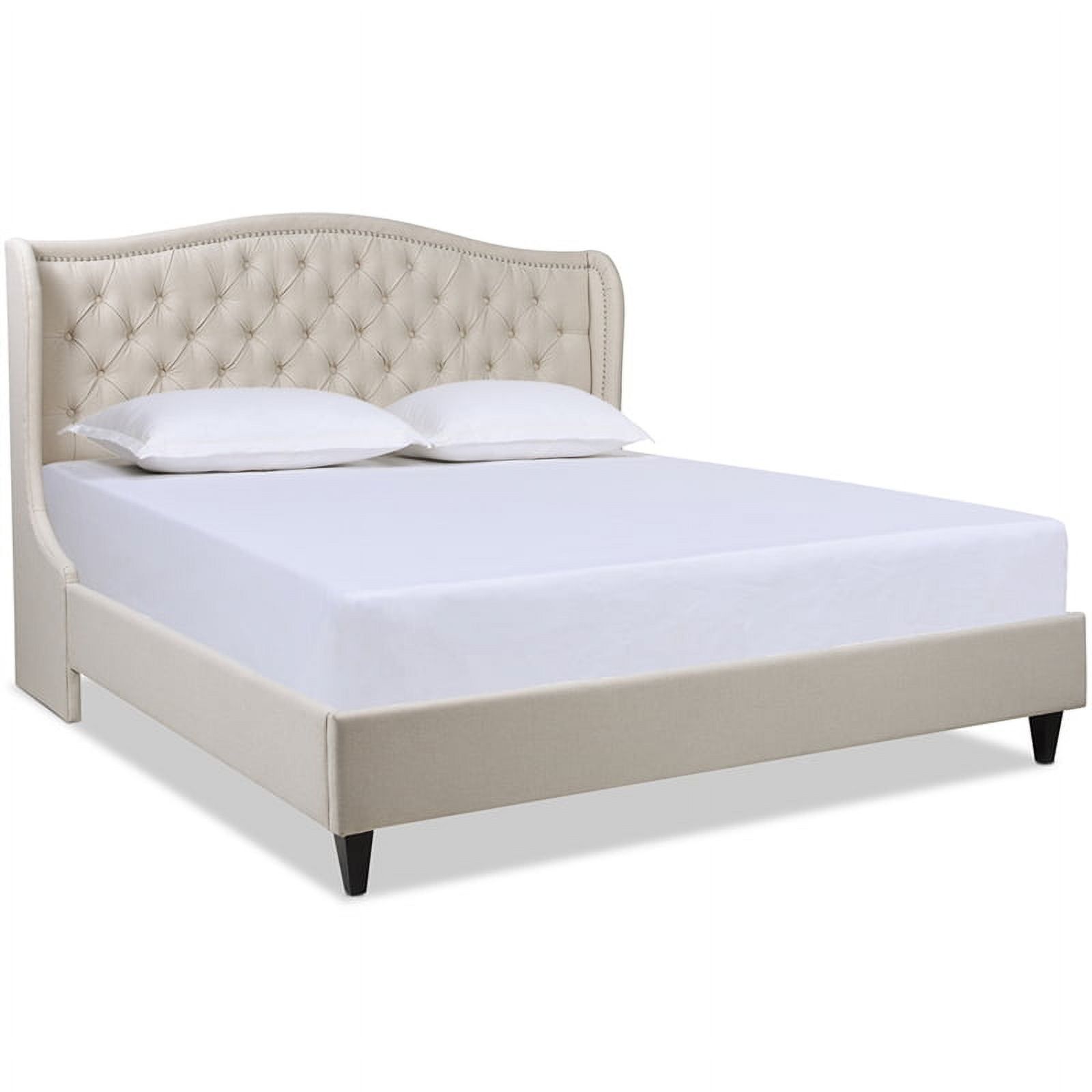 King Sky Neutral Tufted Upholstered Platform Bed with Nailhead Trim