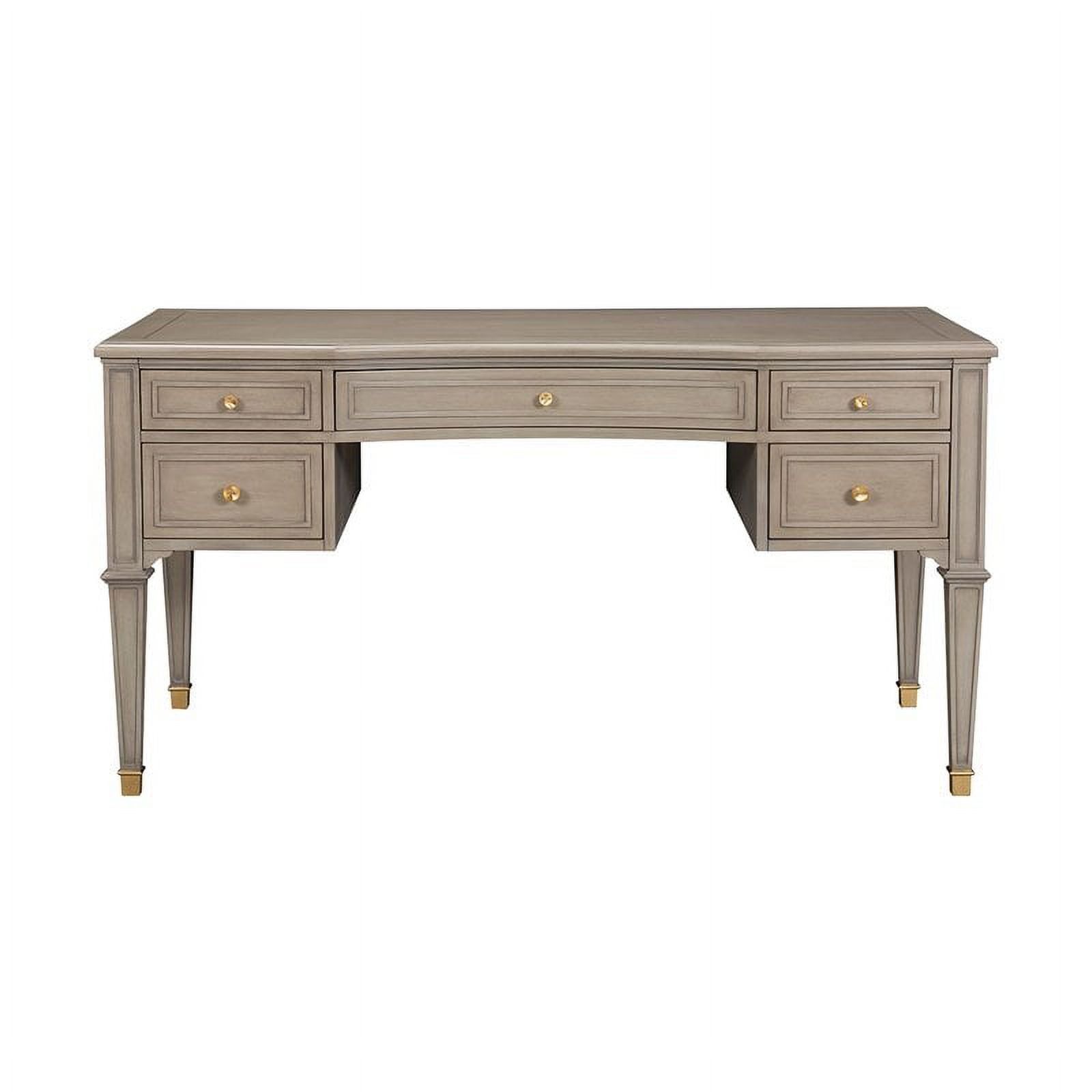 Gray Executive Wood Desk with Drawer and Gold Accents