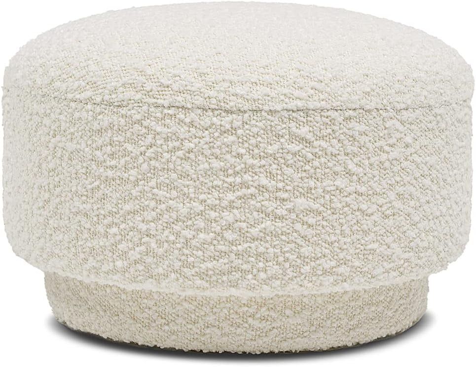 Ivory White Boucle Round Mushroom Ottoman, Small