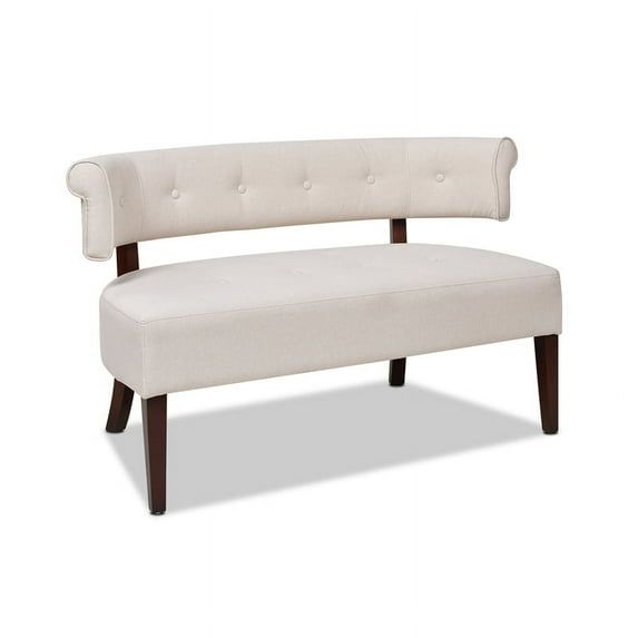 Jared Cream Tufted Pine Wood Roll Arm Settee Bench