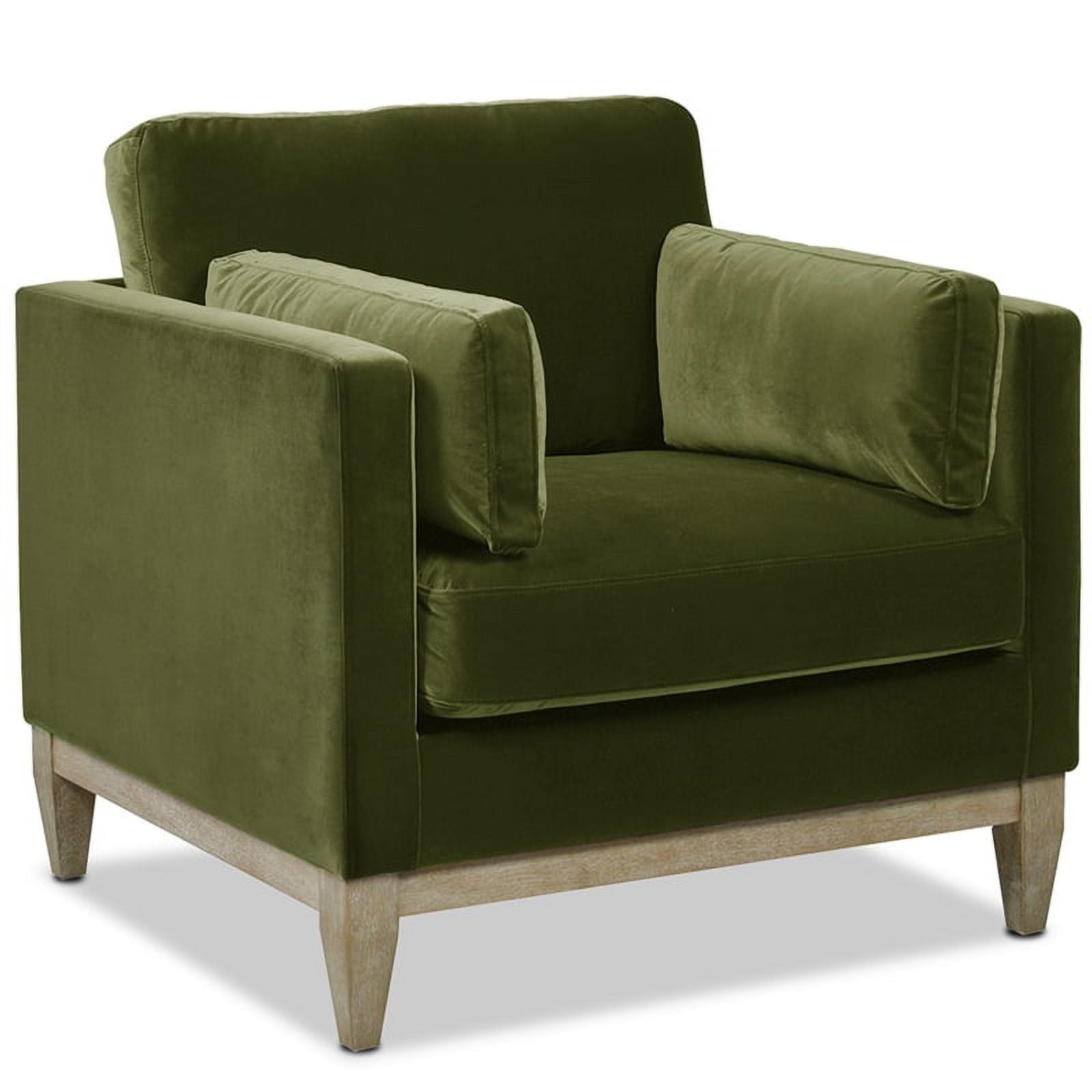 Olive Green Velvet Chaise with Wood Frame, 36"