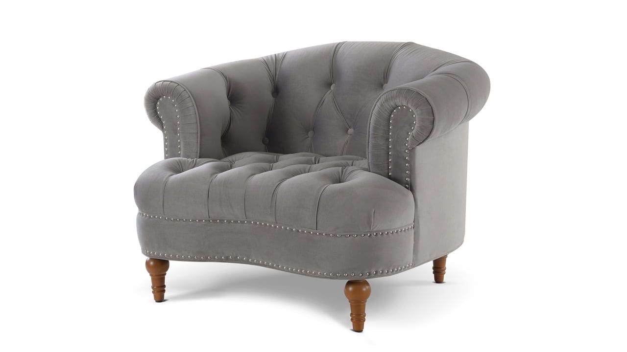 La Rosa Opal Grey Velvet Traditional Accent Chair