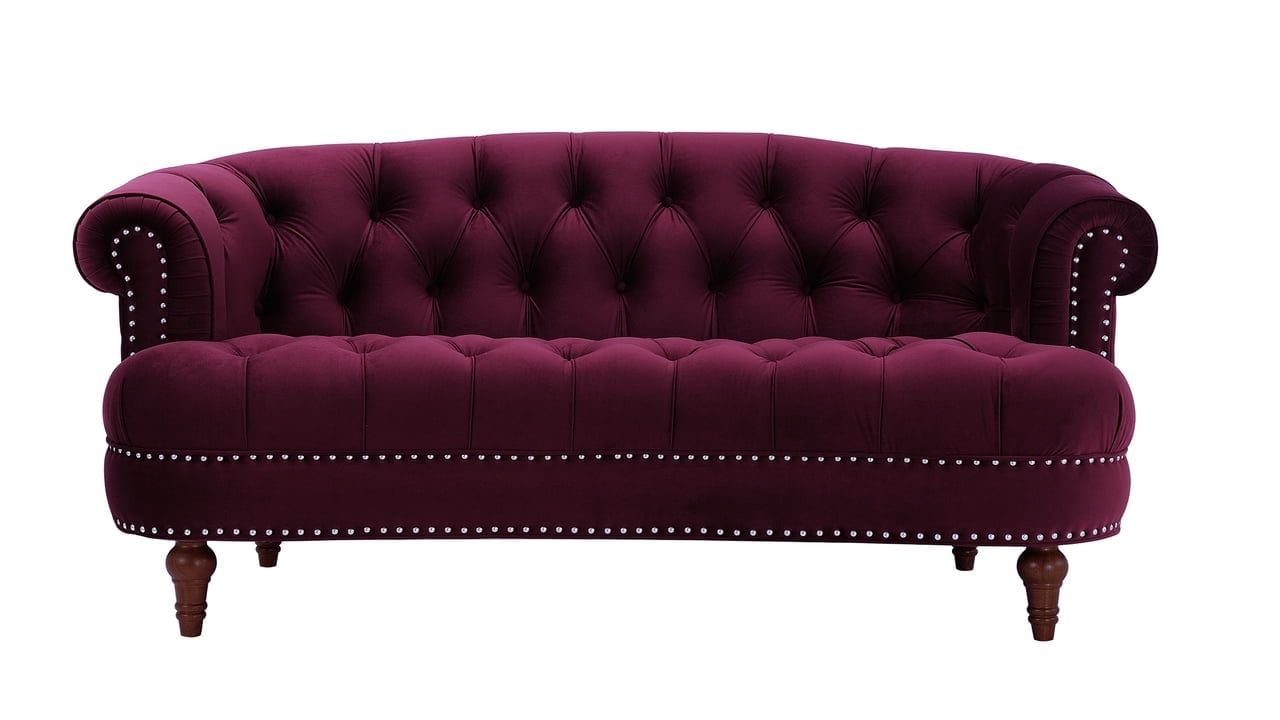 Burgundy Velvet Tufted Chesterfield Loveseat with Nailhead Trim