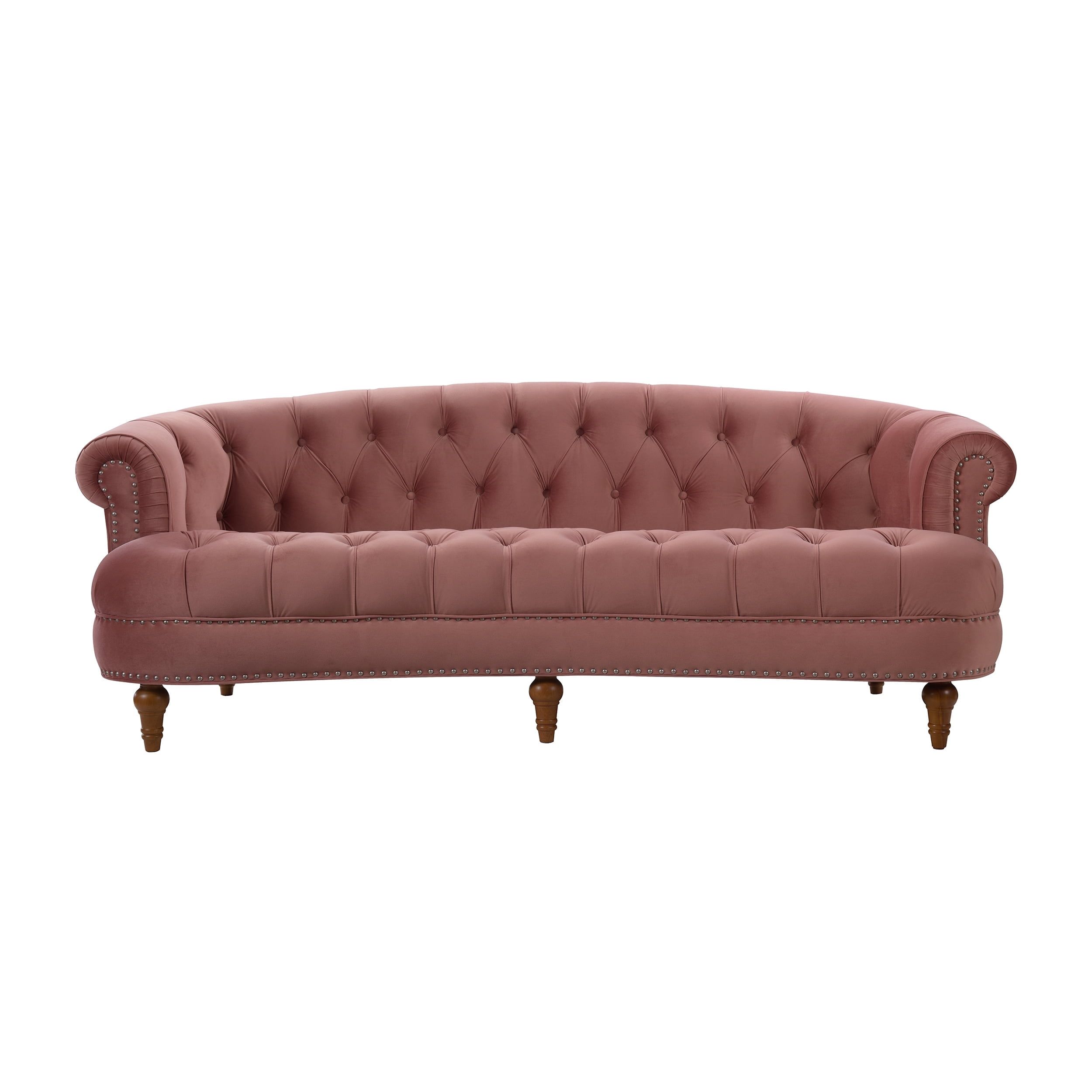 Ash Rose Velvet Chesterfield Sofa with Wood Legs