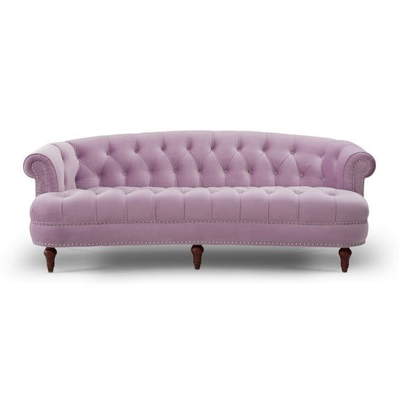 La Rosa Chesterfield Lavender Velvet Tufted Sofa with Mahogany Legs