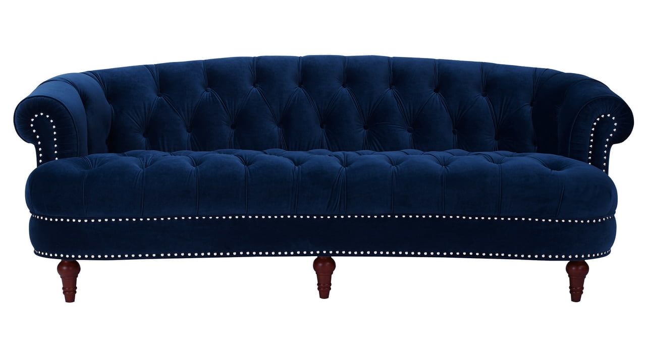 Navy Blue Velvet Tufted Chesterfield Sofa with Nailhead Trim