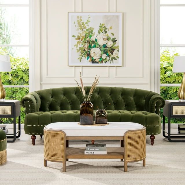 Olive Green Velvet Chesterfield Sofa with Nailhead Trim