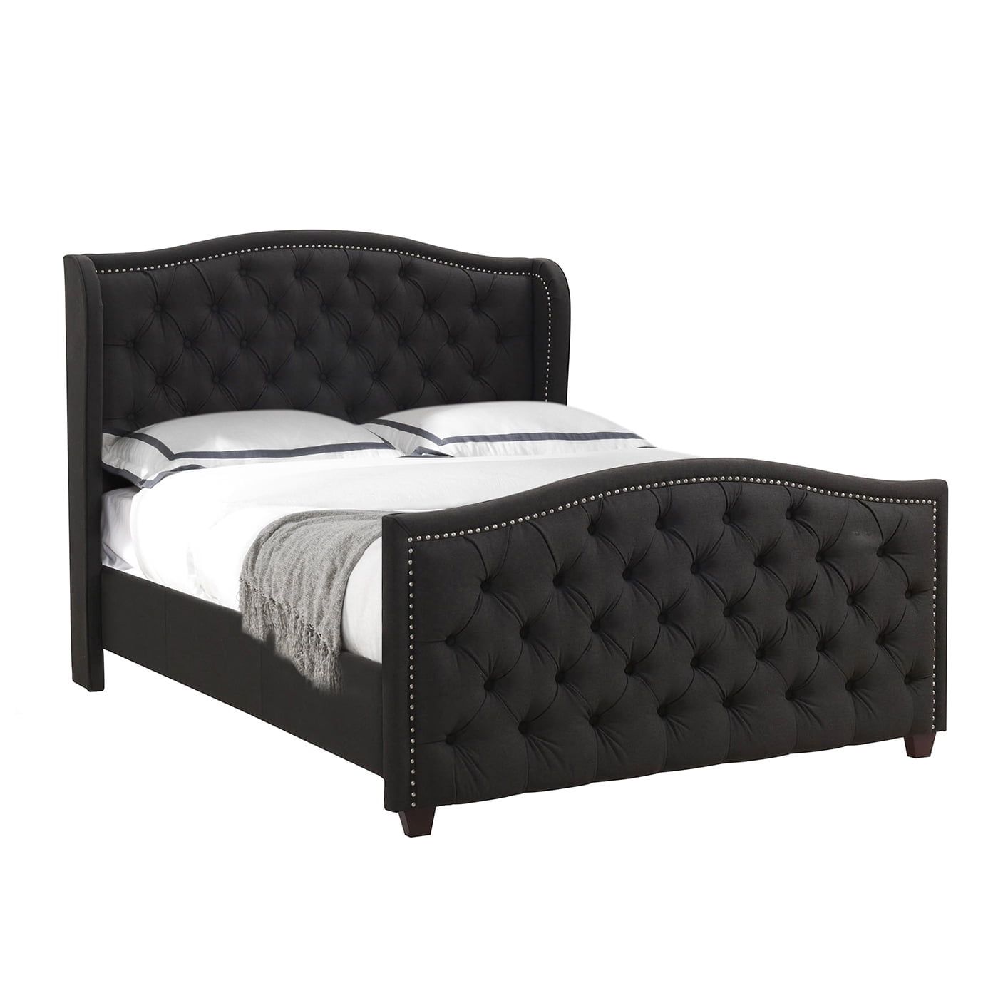 Marcella Jet Black Tufted King Bed with Nailhead Trim