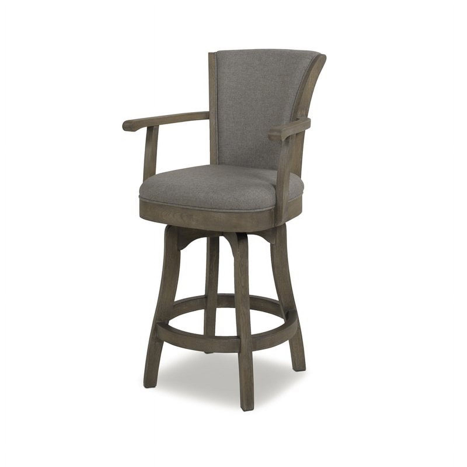 Vintage Chic Gray Leather & Oak Swivel Bar Stool with Brass Accents