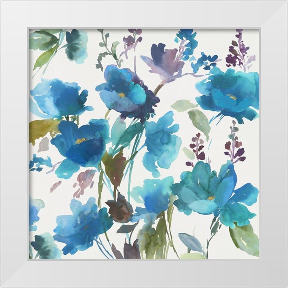 Asia Jensen Blue Flower Garden I 12x12 White Framed Canvas Art