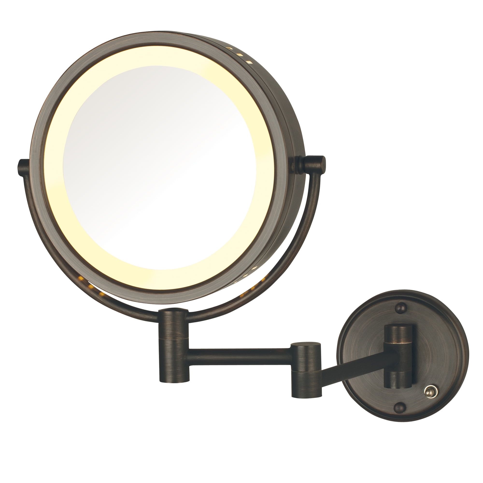 Elegant Halo-Lit Bronze Round Wall-Mounted Makeup Mirror, 8.5" Diameter