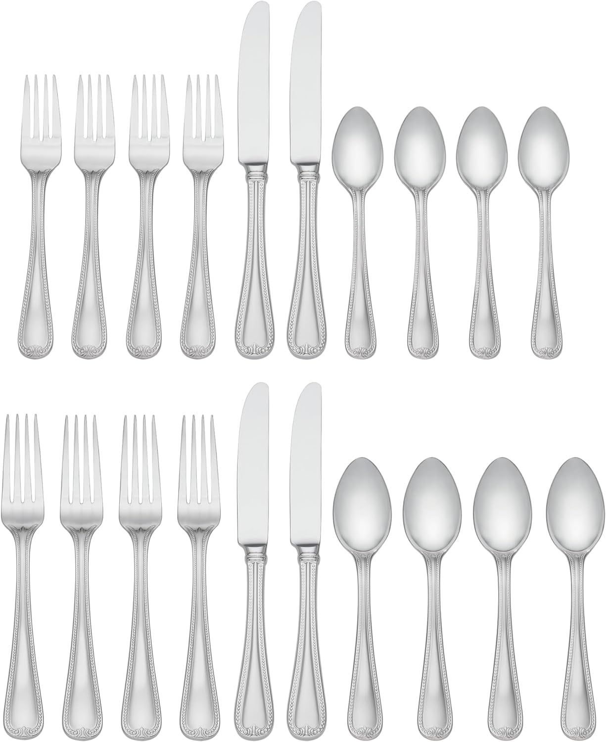 20-Piece Stainless Steel Flatware Set with Beaded Trim