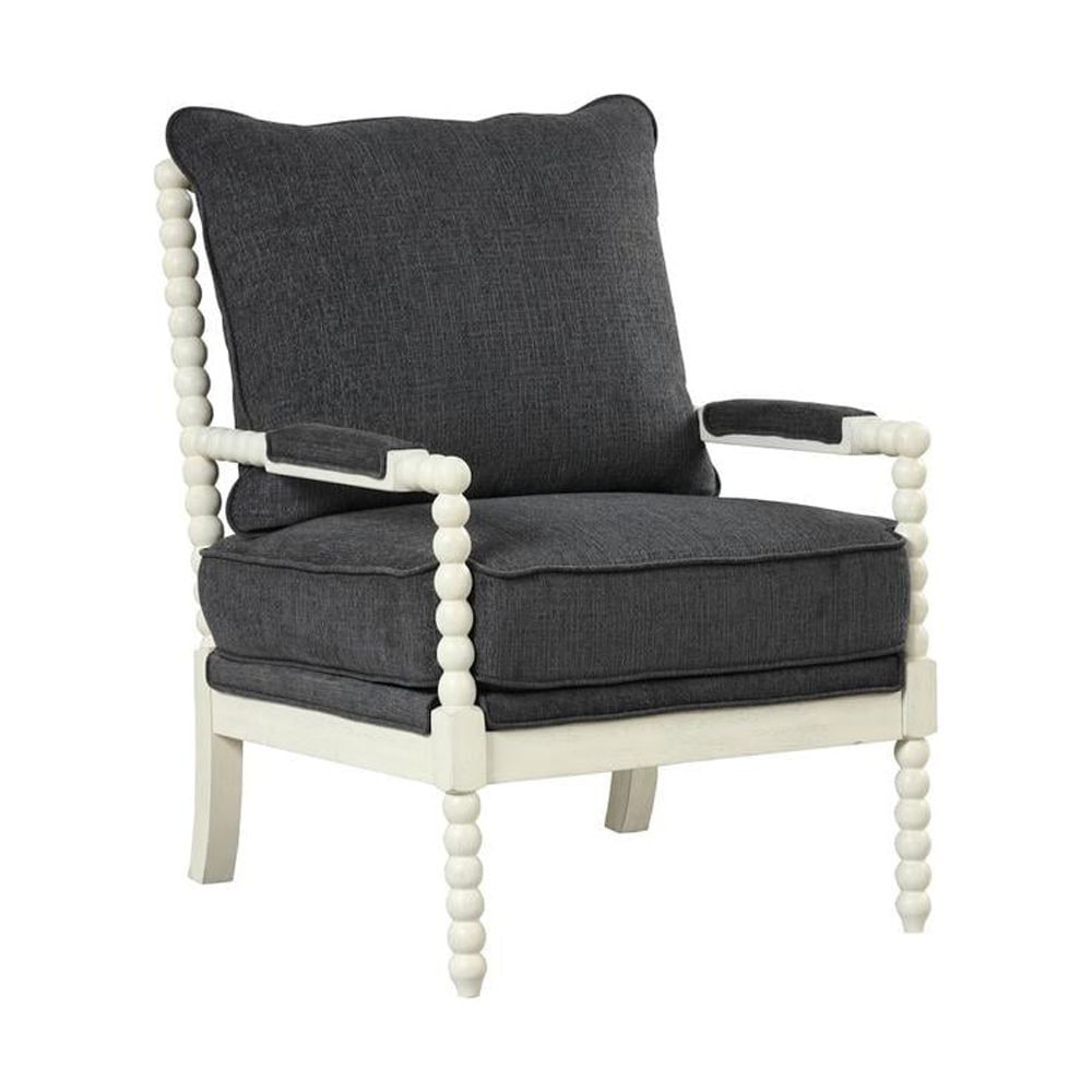 Charcoal and Off-White Round Arm Accent Chair with Wood Frame