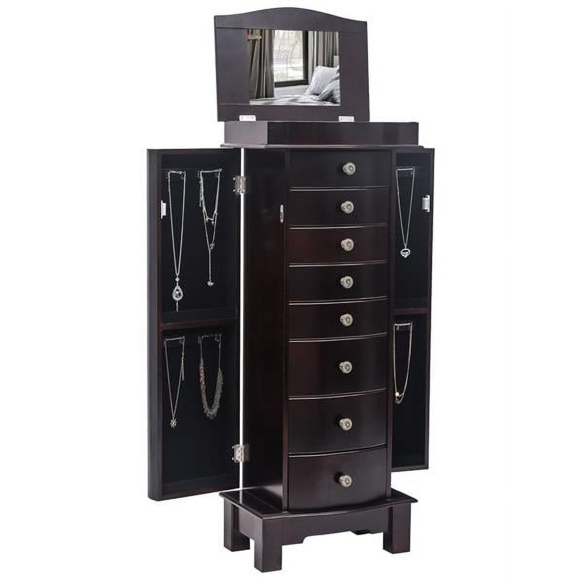 Brown MDF Jewelry Armoire with Mirror and 8 Drawers