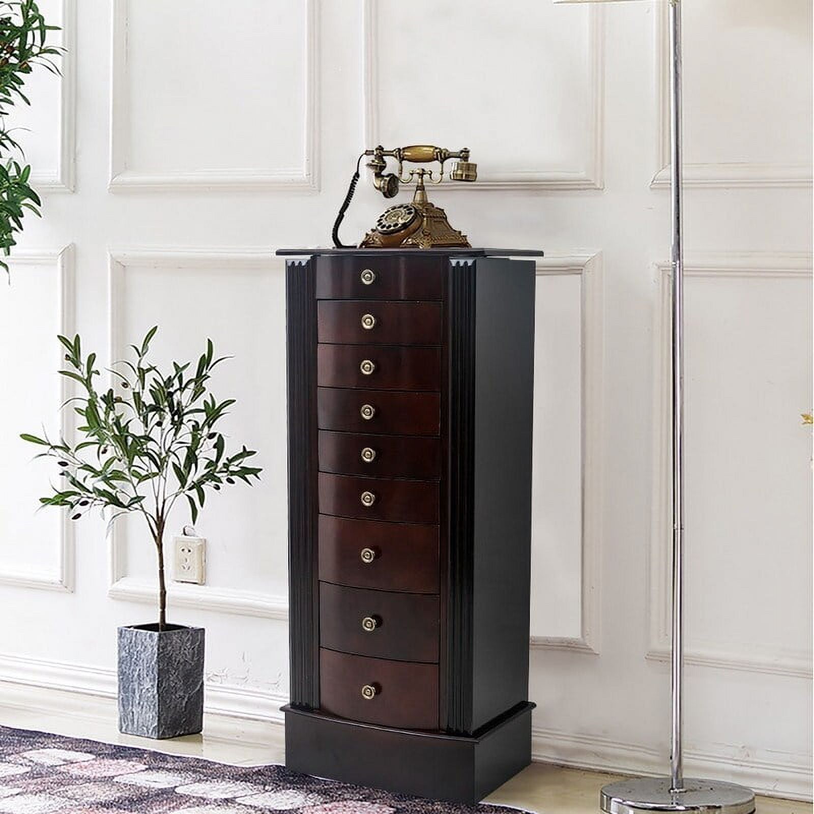 Walnut Jewelry Armoire Cabinet with Mirror and Storage