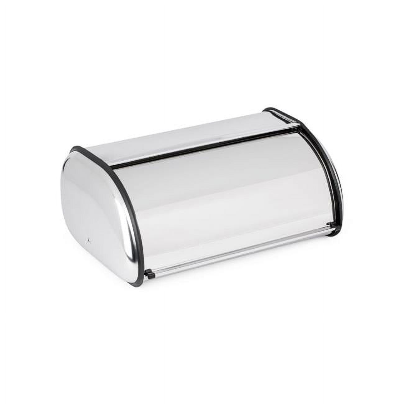 Large Silver Stainless Steel Bread Box with Roll-Top Door