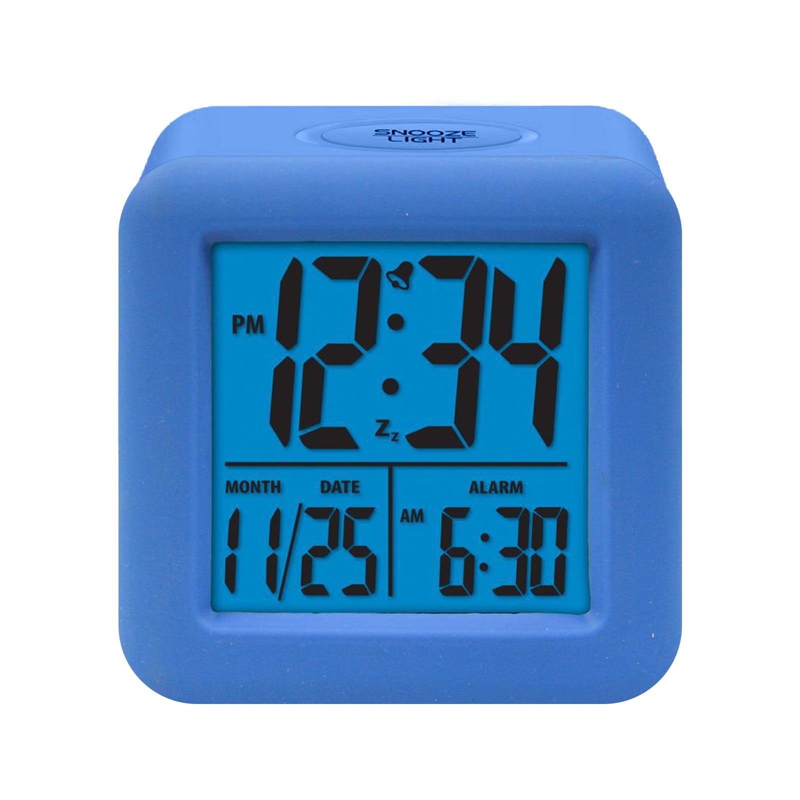 Blue Soft Cube LCD Alarm Clock with Smart Light