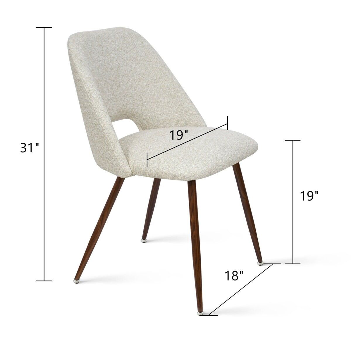 Beige Upholstered Cutout Back Side Chair with Walnut Legs